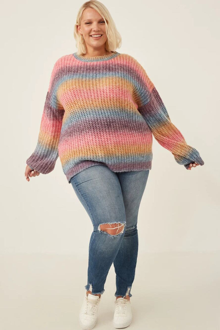 HAYDEN Paige Plus Ombre Rainbow Chunky Knit Sweater 1X